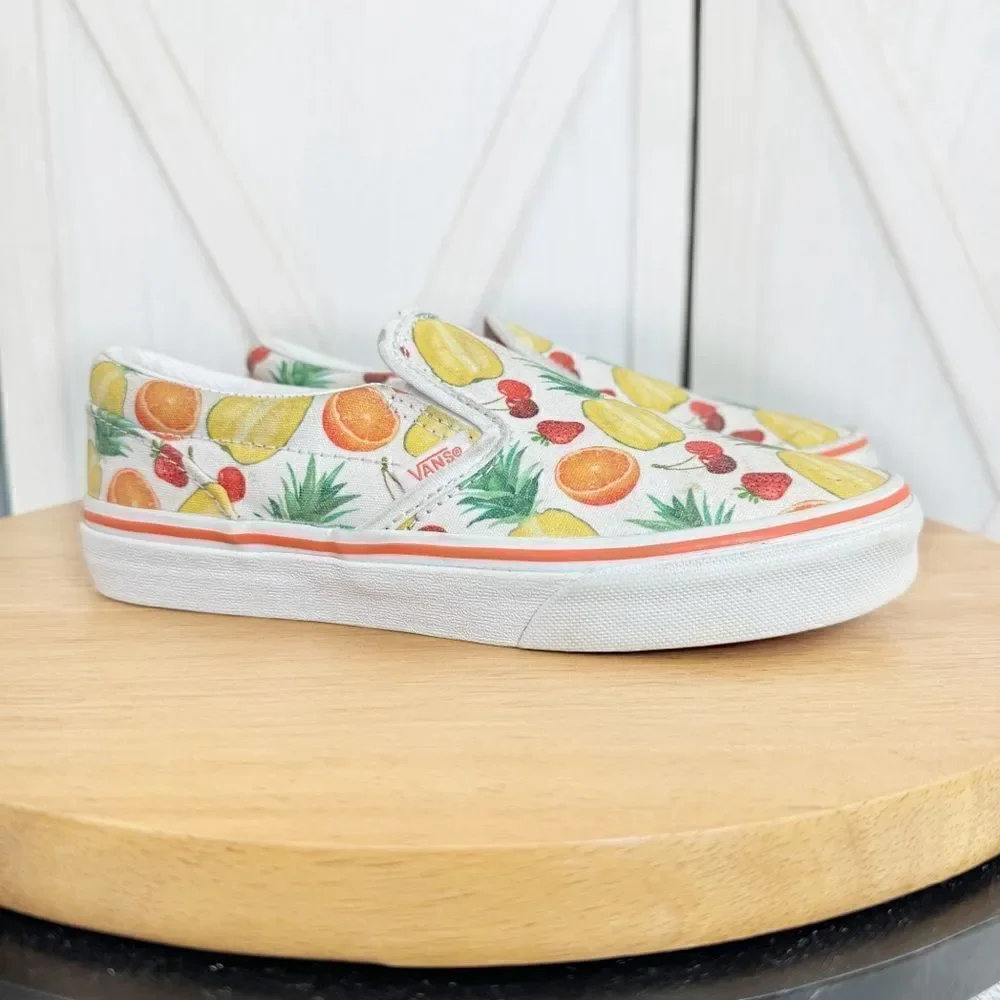 Vans Classic Slip On Sneakers Tropical‎ Fruit Glitter Print Size 3 Big Kids